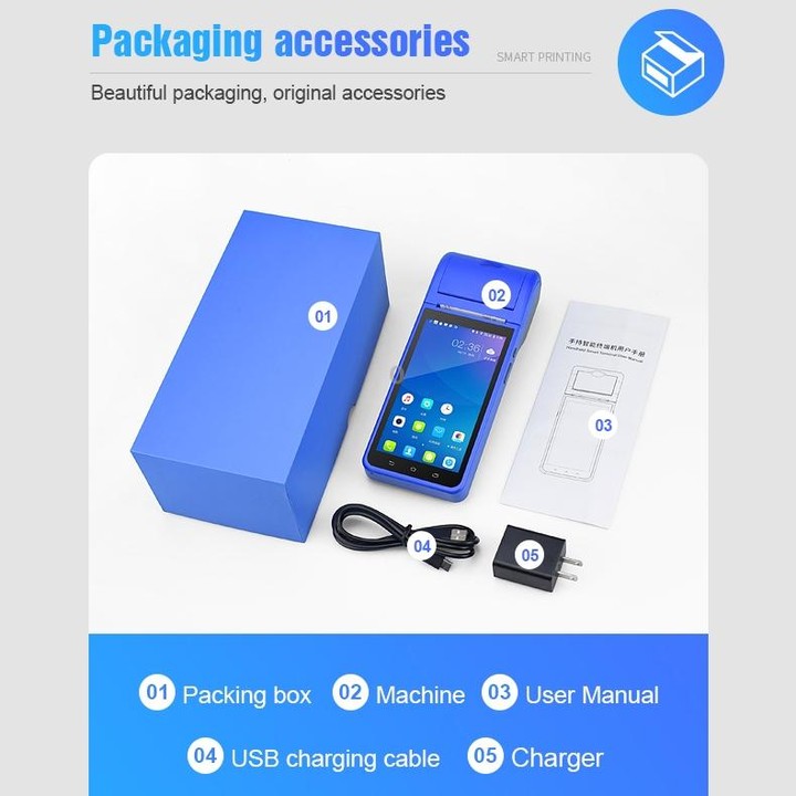 POS-6000 4G Version 2GB+32GB 58mm PDA Handheld 5.5 inch Barcode Two-dimensional Code Android Smart Scan Code Cash Register Therm