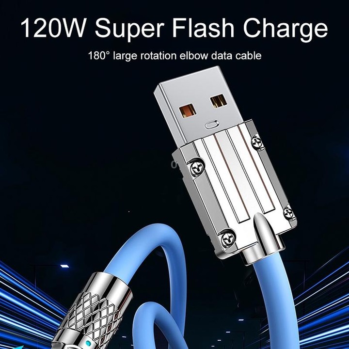 Mech Series 6A 120W USB to Type-C 180-degree Metal Plug Fast Charging Cable, Length: 1.8m(Blue)