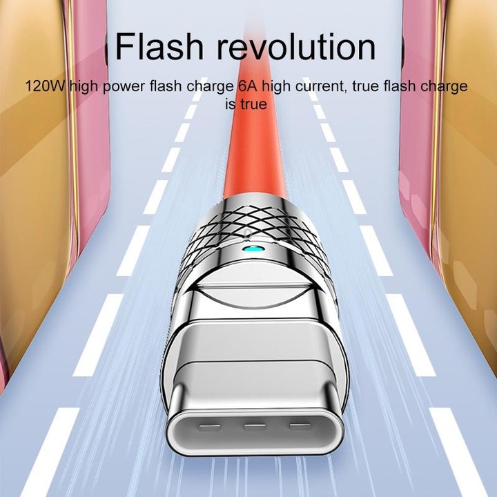 Mech Series 6A 120W USB to USB-C / Type-C Metal Plug Silicone Fast Charging Data Cable, Length: 1.2m(Yellow)
