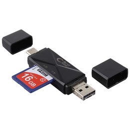 USB-C / Type-C + SD + TF + Micro USB to USB 2.0 Card Reader (Black)