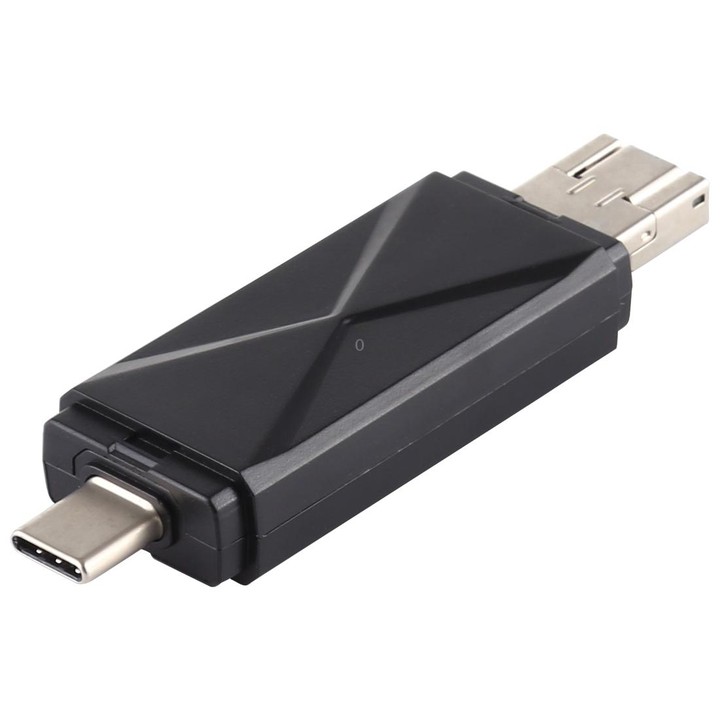 USB-C / Type-C + SD + TF + Micro USB to USB 2.0 Card Reader (Black)