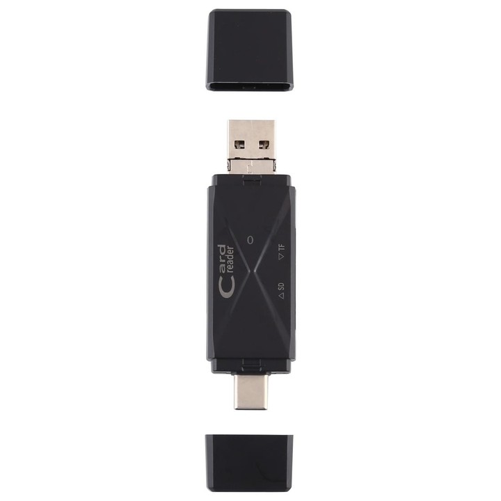 USB-C / Type-C + SD + TF + Micro USB to USB 2.0 Card Reader (Black)