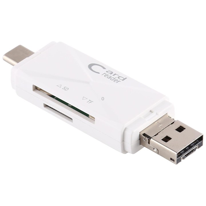USB-C / Type-C + SD + TF + Micro USB to USB 2.0 Card Reader (White)