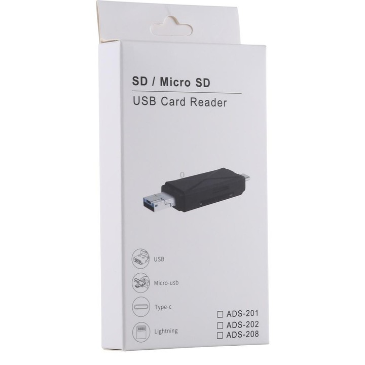 USB-C / Type-C + SD + TF + Micro USB to USB 2.0 Card Reader (White)