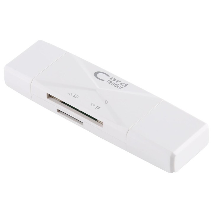 USB-C / Type-C + SD + TF + Micro USB to USB 2.0 Card Reader (White)