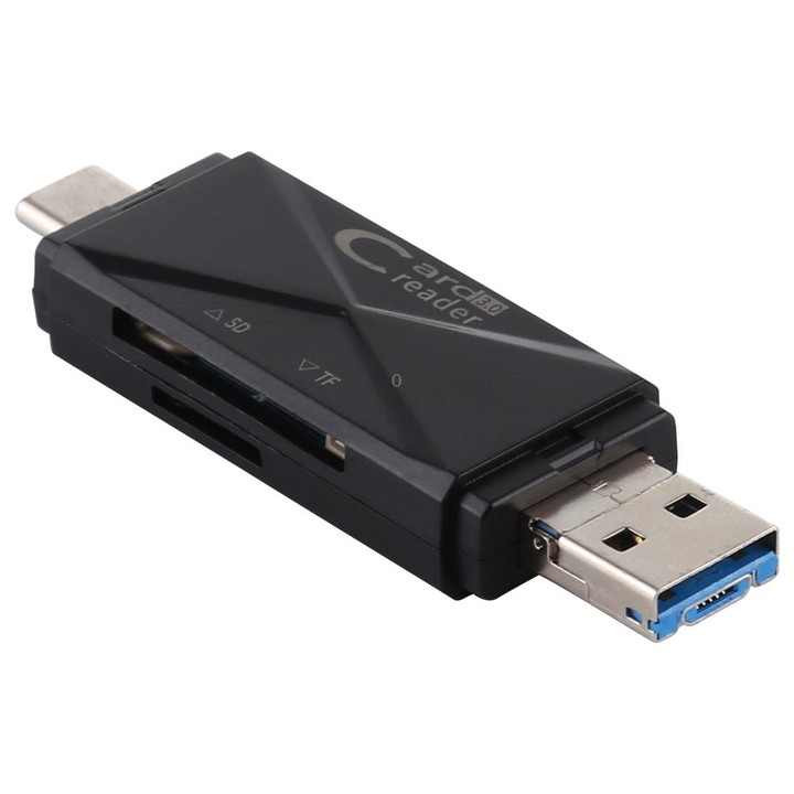 USB-C / Type-C + SD + TF + Micro USB to USB 3.0 Card Reader (Black)