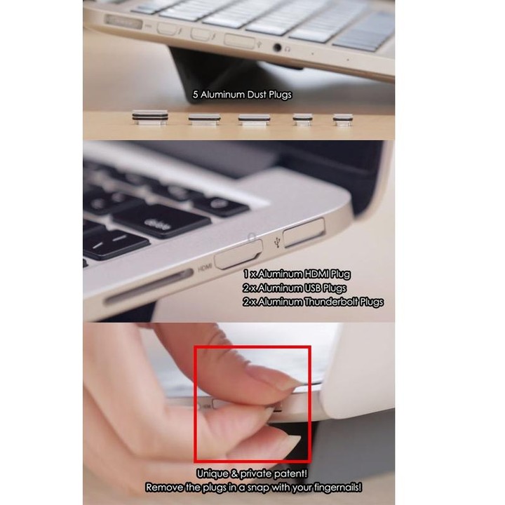 BASEQI iHUT-100 Hidden Aluminum Alloy Anti Dust Plug for Macbook Pro Retina 13.3 / 15 inch Laptops