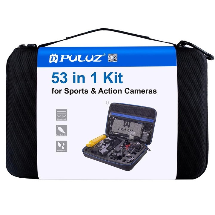 PULUZ 53 in 1 Accessories Total Ultimate Combo Kits with EVA Case (Chest Strap + Suction Cup Mount + 3-Way Pivot Arms + J-Hook B