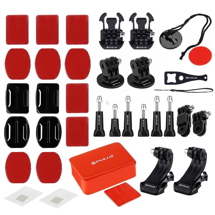 PULUZ 53 in 1 Accessories Total Ultimate Combo Kits with EVA Case (Chest Strap + Suction Cup Mount + 3-Way Pivot Arms + J-Hook B