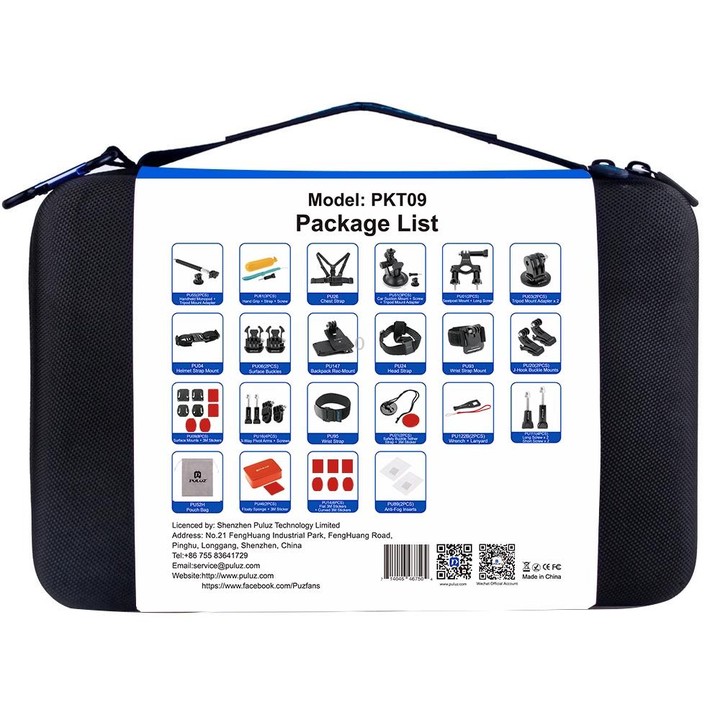 PULUZ 53 in 1 Accessories Total Ultimate Combo Kits with EVA Case (Chest Strap + Suction Cup Mount + 3-Way Pivot Arms + J-Hook B