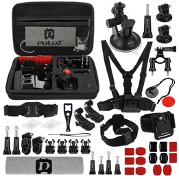 PULUZ 45 in 1 Accessories Ultimate Combo Kits with EVA Case (Chest Strap + Suction Cup Mount + 3-Way Pivot Arms + J-Hook Buckle