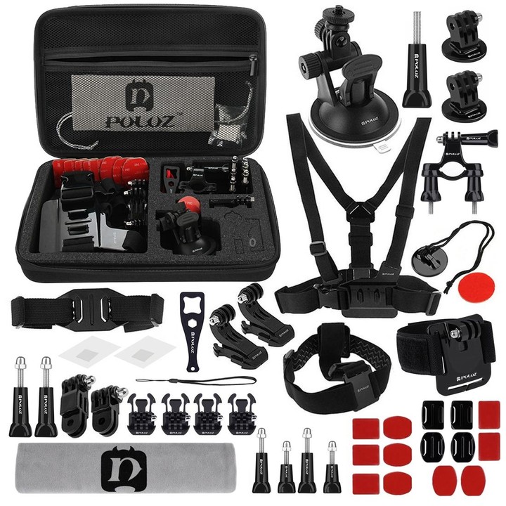 PULUZ 45 in 1 Accessories Ultimate Combo Kits with EVA Case (Chest Strap + Suction Cup Mount + 3-Way Pivot Arms + J-Hook Buckle