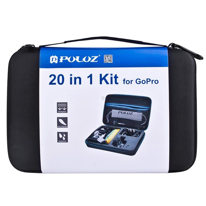 PULUZ 20 in 1 Accessories Combo Kits with EVA Case (Chest Strap + Head Strap + Suction Cup Mount + 3-Way Pivot Arm + J-Hook Buck