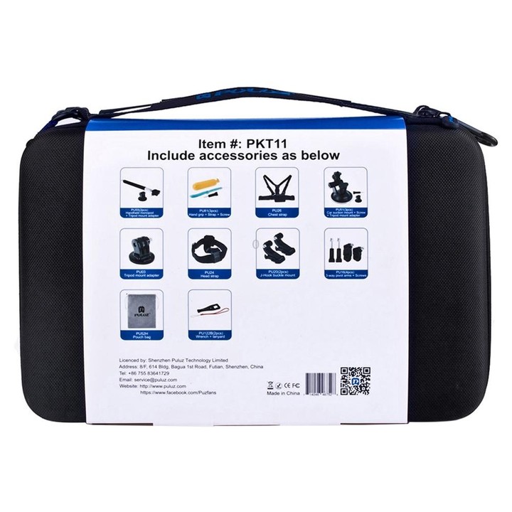 PULUZ 20 in 1 Accessories Combo Kits with EVA Case (Chest Strap + Head Strap + Suction Cup Mount + 3-Way Pivot Arm + J-Hook Buck