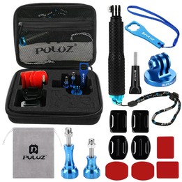 PULUZ 16 in 1 CNC Metal Accessories Combo Kits with EVA Case (Screws + Surface Mounts + Tripod Adapter + Extendable Pole Monopod