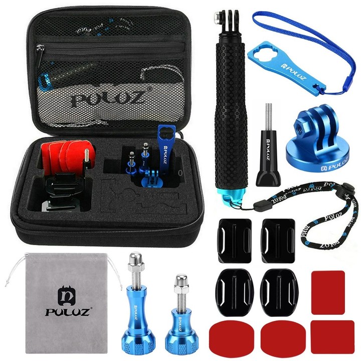 PULUZ 16 in 1 CNC Metal Accessories Combo Kits with EVA Case (Screws + Surface Mounts + Tripod Adapter + Extendable Pole Monopod