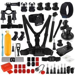 PULUZ 53 in 1 Accessories Total Ultimate Combo Kits (Chest Strap + Suction Cup Mount + 3-Way Pivot Arms + J-Hook Buckle + Wrist