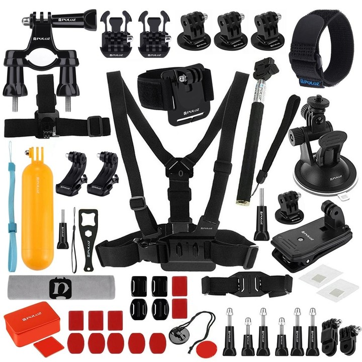 PULUZ 53 in 1 Accessories Total Ultimate Combo Kits (Chest Strap + Suction Cup Mount + 3-Way Pivot Arms + J-Hook Buckle + Wrist