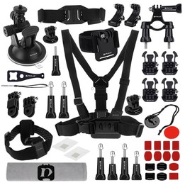 PULUZ 45 in 1 Accessories Ultimate Combo Kits (Chest Strap + Suction Cup Mount + 3-Way Pivot Arms + J-Hook Buckle + Wrist Strap