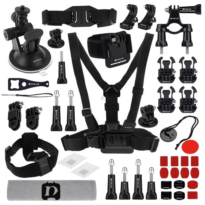 PULUZ 45 in 1 Accessories Ultimate Combo Kits (Chest Strap + Suction Cup Mount + 3-Way Pivot Arms + J-Hook Buckle + Wrist Strap