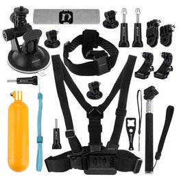 PULUZ 20 in 1 Accessories Combo Kits (Chest Strap + Head Strap + Suction Cup Mount + 3-Way Pivot Arm + J-Hook Buckles + Extendab