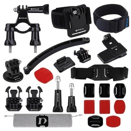 PULUZ 24 in 1 Bike Mount Accessories Combo Kits (Wrist Strap + Helmet Strap + Extension Arm + Quick Release Buckles + Surface Mo