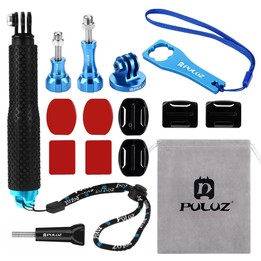 PULUZ 16 in 1 CNC Metal Accessories Combo Kits (Screws + Surface Mounts + Tripod Adapter + Extendable Pole Monopod + Storage Bag