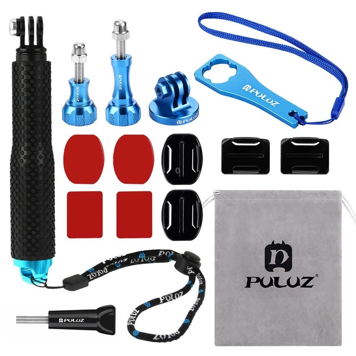 PULUZ 16 in 1 CNC Metal Accessories Combo Kits (Screws + Surface Mounts + Tripod Adapter + Extendable Pole Monopod + Storage Bag