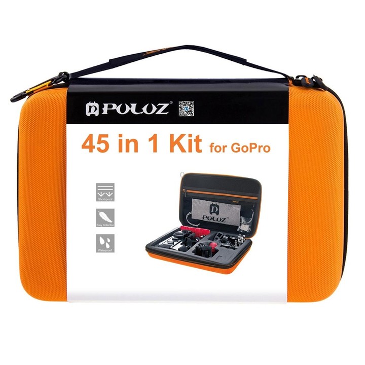 PULUZ 45 in 1 Accessories Ultimate Combo Kits with Orange EVA Case (Chest Strap + Suction Cup Mount + 3-Way Pivot Arms + J-Hook