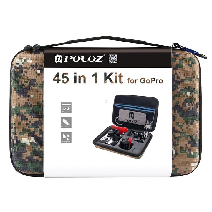 PULUZ 45 in 1 Accessories Ultimate Combo Kits with Camouflage EVA Case (Chest Strap + Suction Cup Mount + 3-Way Pivot Arms + J-H