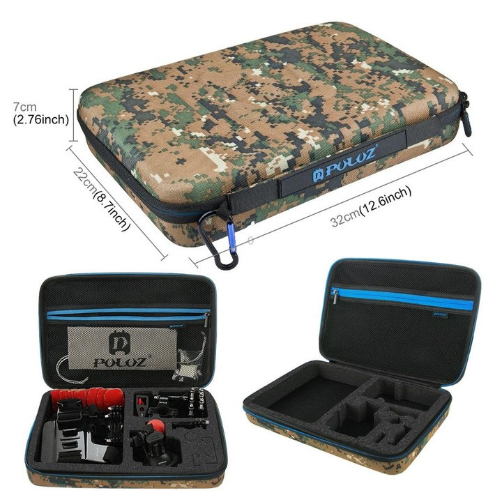 PULUZ 45 in 1 Accessories Ultimate Combo Kits with Camouflage EVA Case (Chest Strap + Suction Cup Mount + 3-Way Pivot Arms + J-H