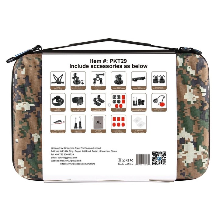 PULUZ 45 in 1 Accessories Ultimate Combo Kits with Camouflage EVA Case (Chest Strap + Suction Cup Mount + 3-Way Pivot Arms + J-H