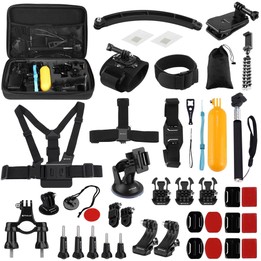 PULUZ 50 in 1 Accessories Total Ultimate Combo Kits with EVA Case (Chest Strap + Suction Cup Mount + 3-Way Pivot Arms + J-Hook B