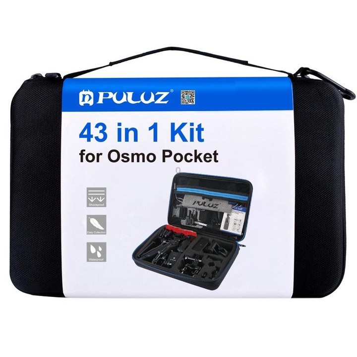 PULUZ 43 in 1 Accessories Total Ultimate Combo Kits for DJI Osmo Pocket with EVA Case (Chest Strap + Wrist Strap + Suction Cup M