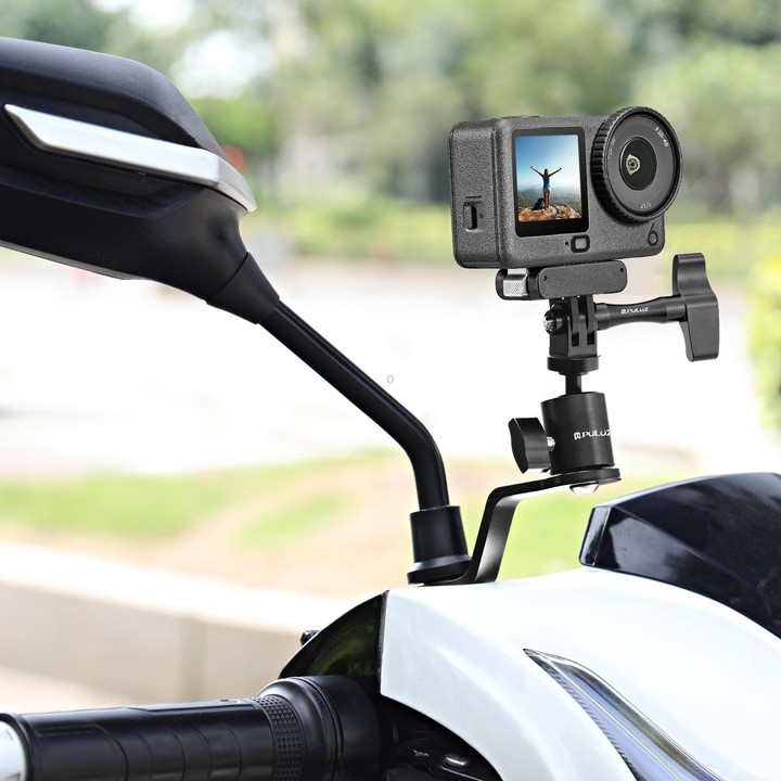 PULUZ Motorcycle Rearview Mirror Aluminum Alloy Action Camera Holder Mount (Black)