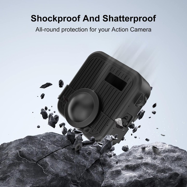 For GoPro MAX2 PULUZ Body Silicone Protective Case with Dual Lens Caps Cover & Strap (Black)