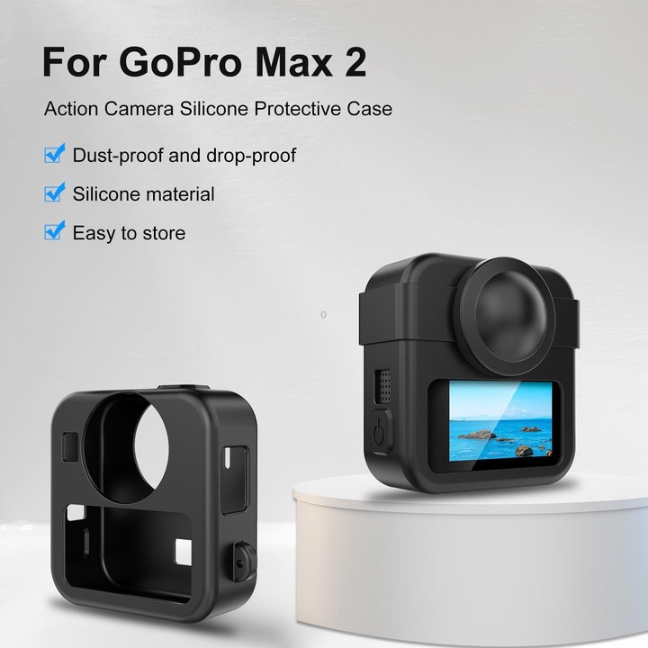 For GoPro MAX2 PULUZ Body Silicone Protective Case with Dual Lens Caps Cover & Strap (Black)