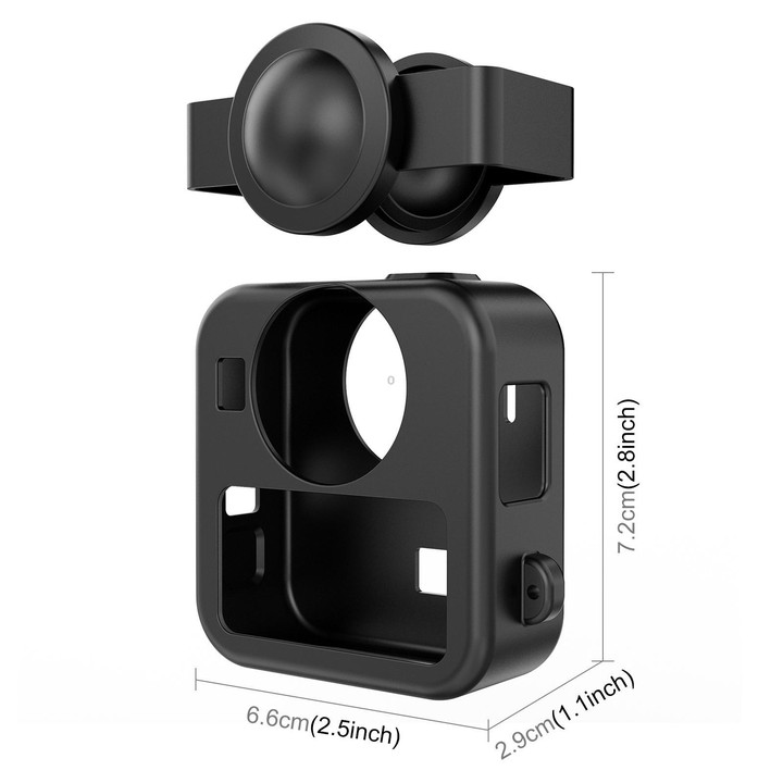 For GoPro MAX2 PULUZ Body Silicone Protective Case with Dual Lens Caps Cover & Strap (Black)