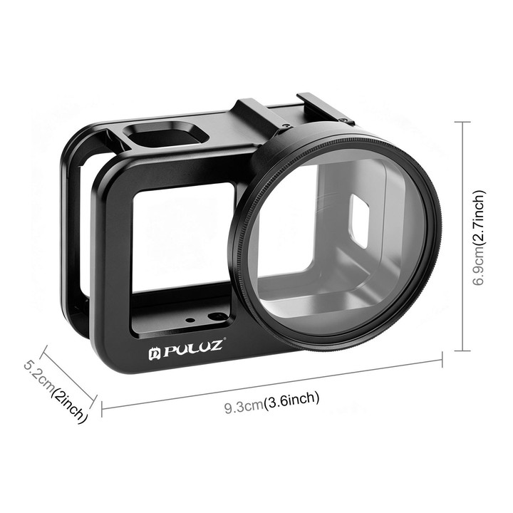 PULUZ Aluminum Alloy Protective Cage with 58mm UV Lens & Lens Cover for GoPro MISSION 1 / 1 PRO (Black)