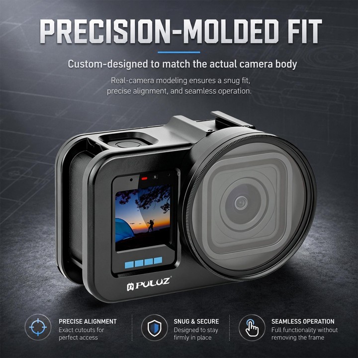 PULUZ Aluminum Alloy Protective Cage with 58mm UV Lens & Lens Cover for GoPro MISSION 1 / 1 PRO (Black)