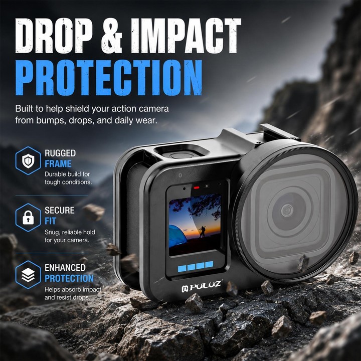 PULUZ Aluminum Alloy Protective Cage with 58mm UV Lens & Lens Cover for GoPro MISSION 1 / 1 PRO (Black)