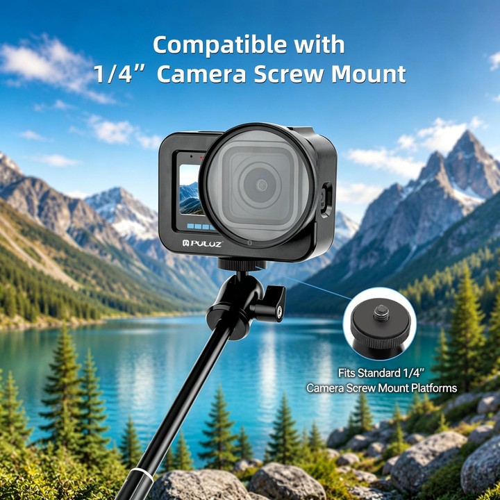 PULUZ Aluminum Alloy Protective Cage with 58mm UV Lens & Lens Cover for GoPro MISSION 1 / 1 PRO (Black)