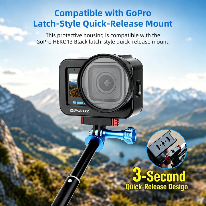 PULUZ Aluminum Alloy Protective Cage with 58mm UV Lens & Lens Cover for GoPro MISSION 1 / 1 PRO (Black)