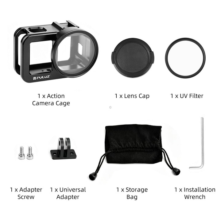 PULUZ Aluminum Alloy Protective Cage with 58mm UV Lens & Lens Cover for GoPro MISSION 1 / 1 PRO (Black)