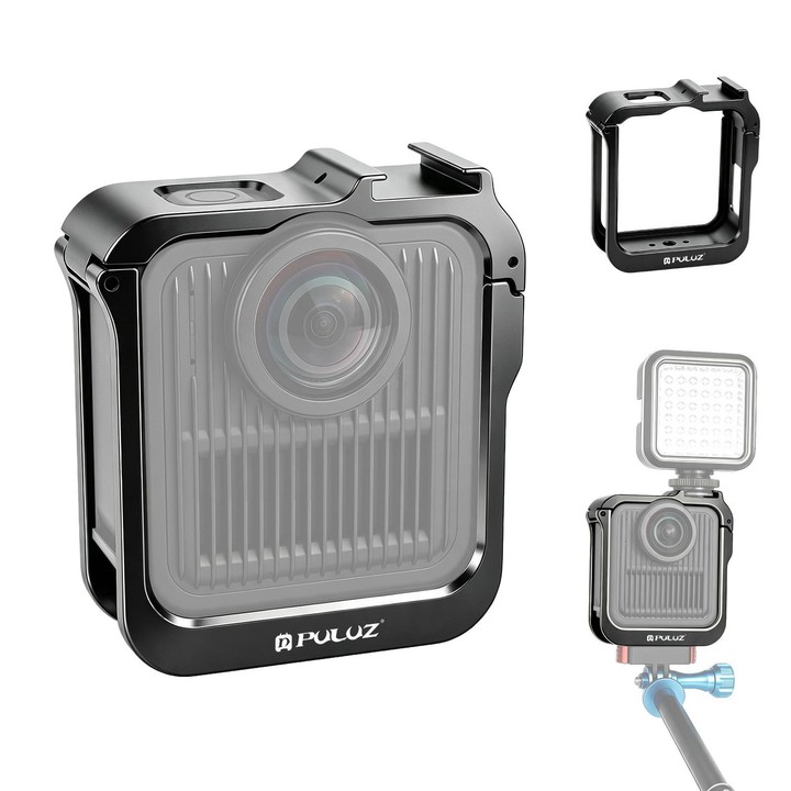 For GoPro MAX2 PULUZ Metal Camera Cage Frame with Cold Shoe & Adapter (Black)