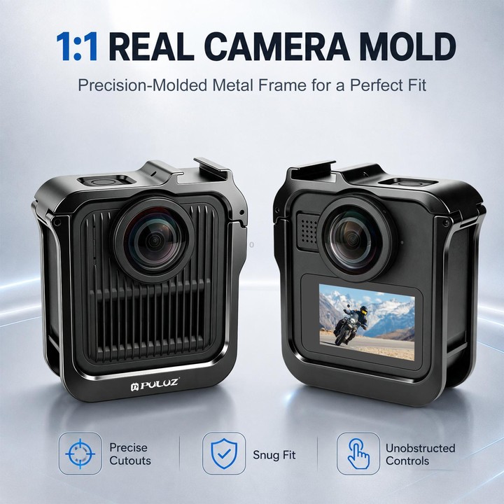 For GoPro MAX2 PULUZ Metal Camera Cage Frame with Cold Shoe & Adapter (Black)