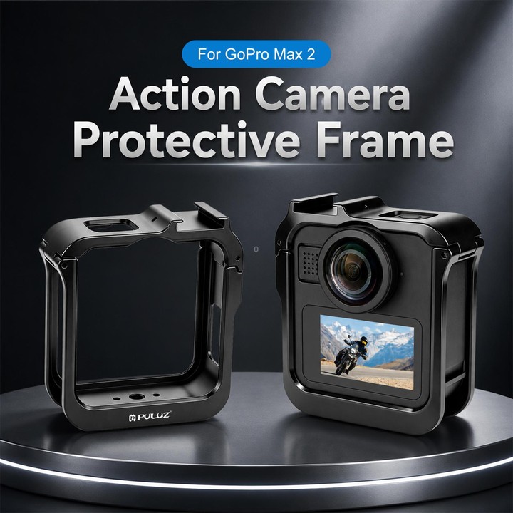 For GoPro MAX2 PULUZ Metal Camera Cage Frame with Cold Shoe & Adapter (Black)