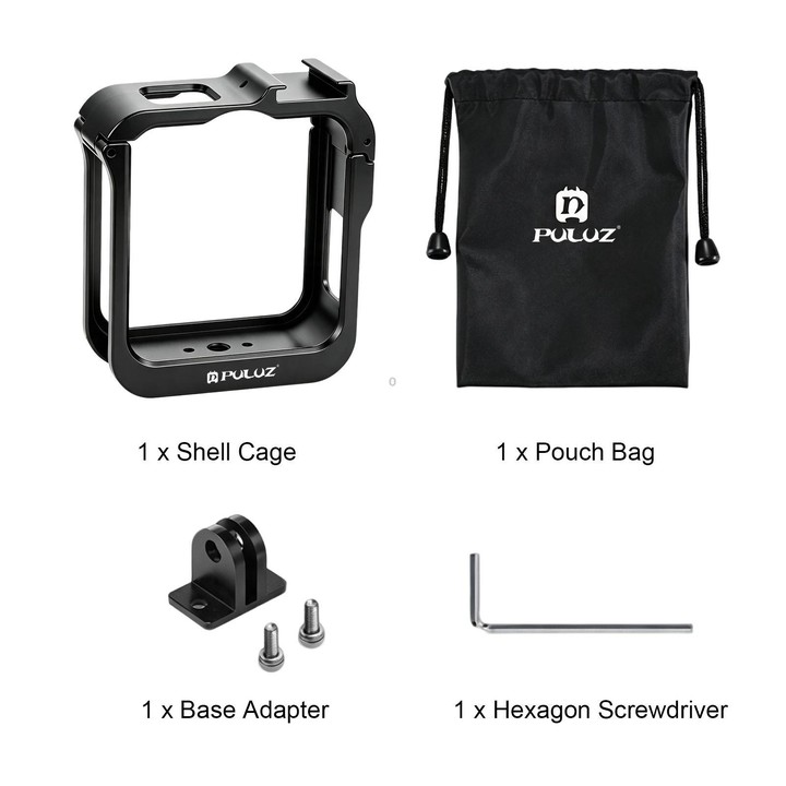 For GoPro MAX2 PULUZ Metal Camera Cage Frame with Cold Shoe & Adapter (Black)