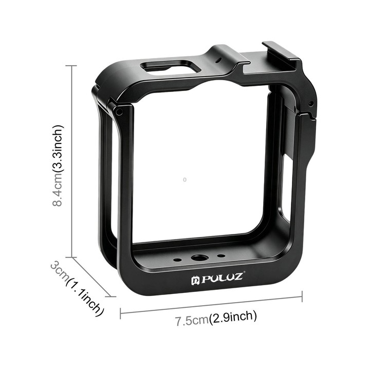 For GoPro MAX2 PULUZ Metal Camera Cage Frame with Cold Shoe & Adapter (Black)