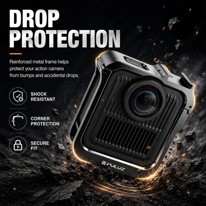 For GoPro MAX2 PULUZ Metal Camera Cage Frame with Cold Shoe & Adapter (Black)